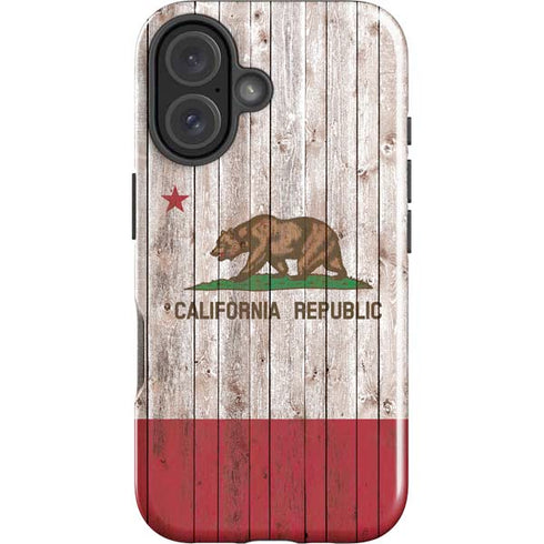 California Flag Dark Wood iPhone 16 Plus Impact Case